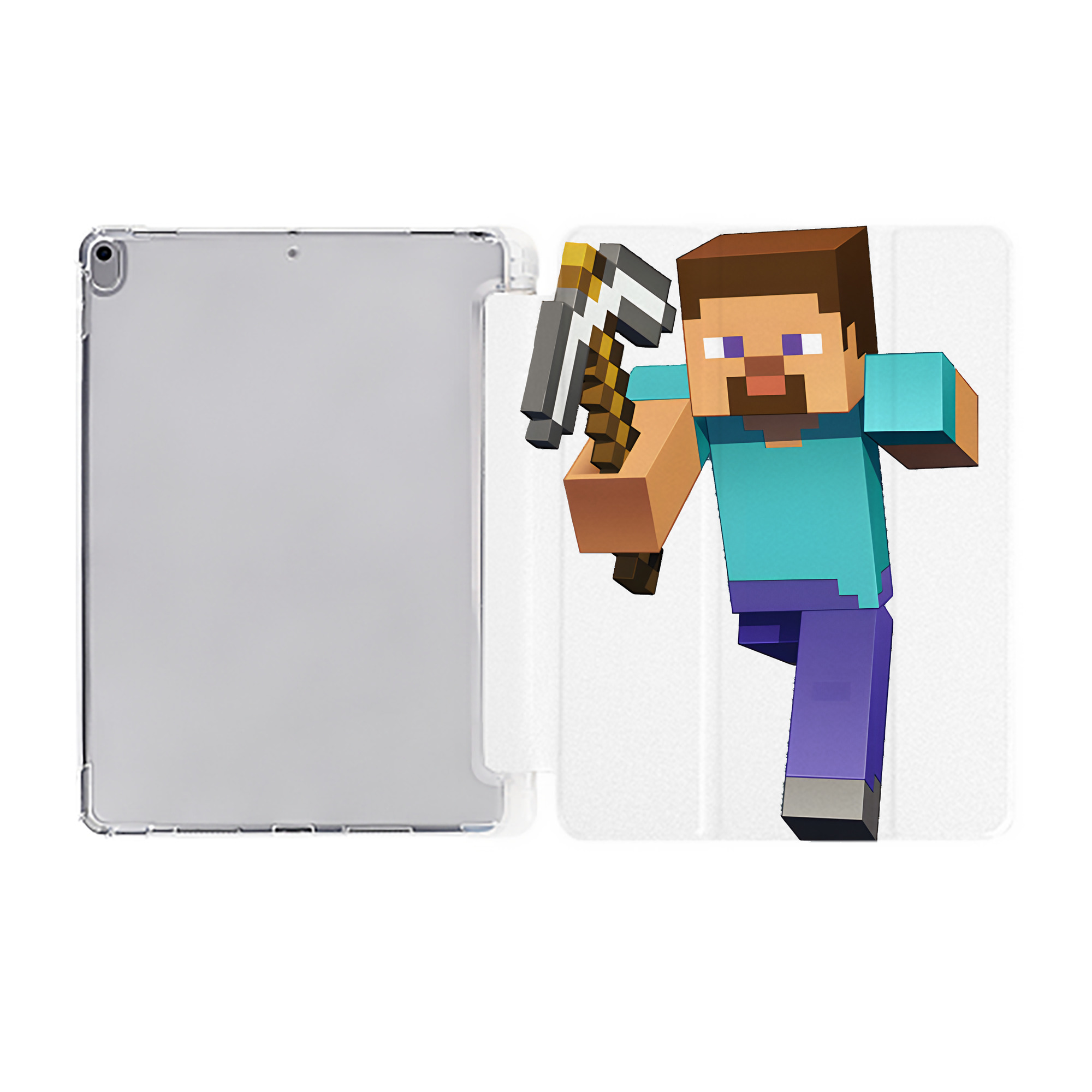 （画像用） マインクラフト ブロックの世界 Minecraft MC Block world IPad ケース ペン収納付き 三つ折りスタンド PUレザー×シリコン 対応機種9.5/10.5/10.9インチ